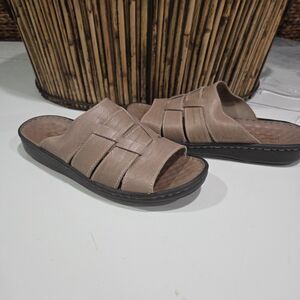 Josef Seibel Eliza Womens 11 mens 9 Light Tan Leather Sandals Slides EUC Shoe 4